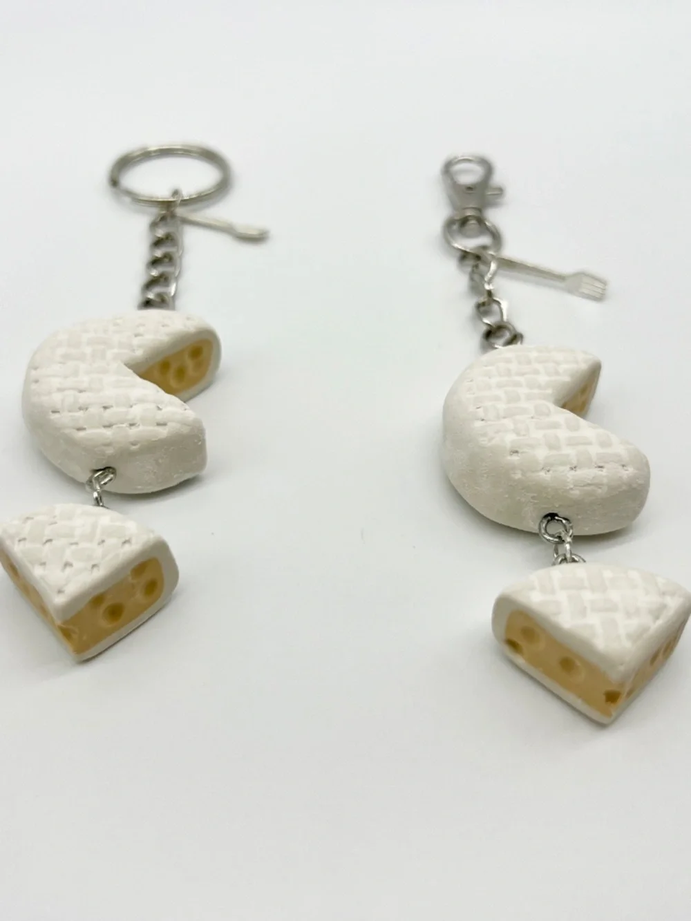 Brie & Gouda Cheese Keychain or Bag Clip | Handmade Cheese Rounds Accessory